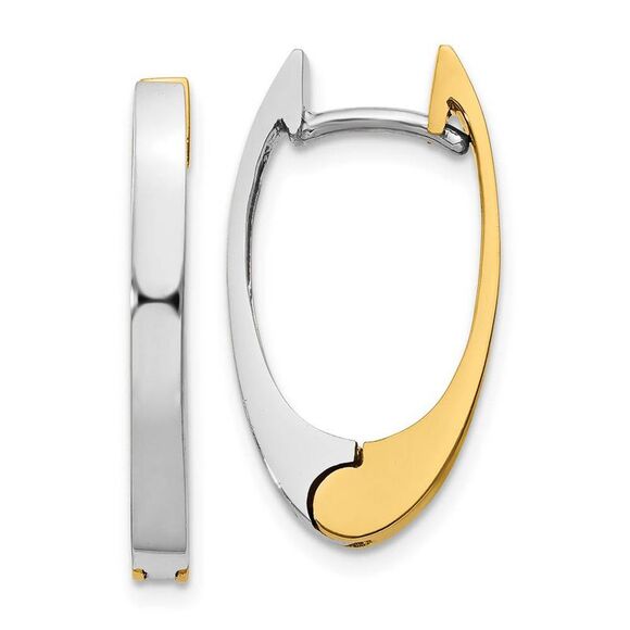 Two-Tone Hinged Oval Hoop Earrings in 14k Gold, 22mm (7/8 Inch) - Picture 1 of 5